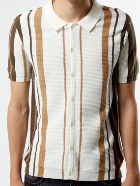 PacSun White, Tan & Brown Short-Sleeve Button-Front knitted Polo Shirt